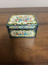 Vintage Daher Metal Hinged Decorative Tin Faux Needlepoint Floral Design England picture