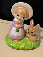 Vintage Korea Paper Mache Girl W/Carrot And Bunny Rabbit Small Figurine picture