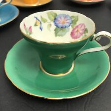 Aynsley England Green Morning Glory Flower Tea Cup and Saucer B5332 picture