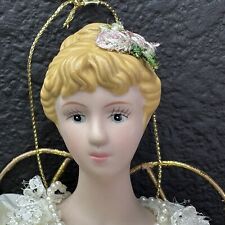 Vintage Large Angel Christmas Ornament Doll Hand Made, Hand Painted Porcelain 9” picture