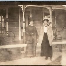 c1910s Two Women House RPPC Outdoors Bicycle Porch Wood Real Photo A130 picture