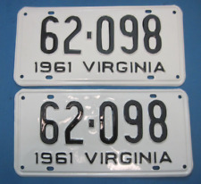 1961 Virginia License Plates professionally restored DMV clear for YOM Low # picture