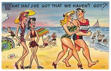 What has she got that we haven't got? Linen Comic Postcard Unused picture