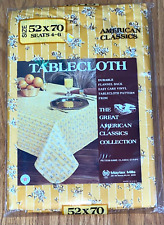 Vintage Maytex Mills Vinyl Flannel Back Yellow Stripe 52x70 Tablecloth NIP 1986 picture