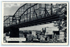 c1940's Skyline Showing Steel Bridge Wheeling West Virginia WV Postcard picture