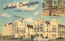 Autos Hotel Congress Pueblo Colorado linen roadside MWM  Postcard 20-10813 picture