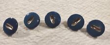 Lot 5 Vintage Round Pearlized or Lucite Blue & Brass Buttons Fashion Rare Beauty picture
