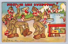 VINTAGE FIRST IN LINE EVERYTIME ~ LINEN POSTCARD HB picture