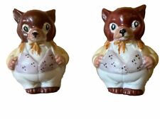 Vintage MCM Anthropomorphic Fox in Suits Salt And Pepper Shakers Set Japan  picture