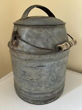 Antique Vintage Galvanized Metal Farm Dairy Cream Can With Bail Handle And Lid picture