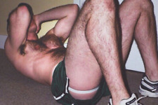 Shirtless Male Beefcake Hairy Man Sit Up Jock Strap Shorts PHOTO 4X6 H490 picture