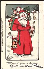 1903 Tuck GERMANY Christmas Postcard Old World Santa Walks With Stick & Lantern picture