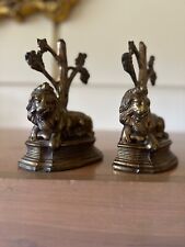  Antique Cast Iron Pair Of Heavyweight  Lions Bookends brass picture