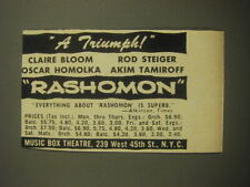 1959 Rashomon Play Ad - A triumph Claire Bloom Rod Steiger Oscar Homolka picture