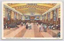 Cincinnati Ohio~Railroad Depot~Union Terminal Interior~Concourse~Linen Postcard picture