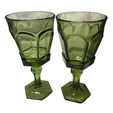VTG Set Of 2 Fostoria Green Virginia Wine/Tea/Juice Glasses 7” MCM Hexagon Base picture