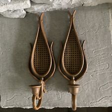 (2) Vtg 1981 MCM Syroco Homco Wall Decor Sconces Candle Holder Cane Wicker Look picture