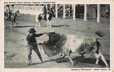 1940s Rodeo Texas Cowboy fights Brahma Bull Sam Stewart Unused Vintage Postcard picture