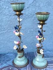 Mark Roberts Pair Of Songbird Candle Holders Candlesticks Porcelain & Bronze Art picture