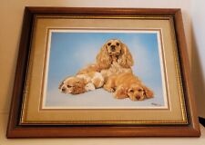 Vintage Linda Picken Signed/Numbered Cocker Spaniel Dogs Framed Print Painting picture