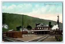 c1910's Train Railroad Station Depot Bellows Falls Vermont VT Antique Postcard picture