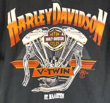 Harley Davidson St. Maarten V-Twin Engine Men’s T-Shirt Size L Black Double Side picture