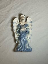 Vintage Porcelain Angel Figurine Blue Wings Harp Trinket Halo picture