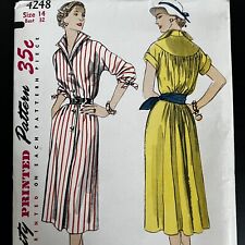 Vintage 1950s Simplicity 4248 Pointed Collar Dress Sewing Pattern 14 XS UNCUT picture