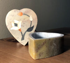 celedon-colored stone rock handmade inlay heart trinket box flowers pietra dura picture
