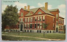 Ottawa Illinois~Lincoln School~Trees in Front~c1910 Postcard picture