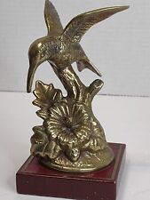 Vintage brass hummingbird on wood platform Korea made picture