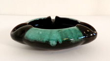 Vintage Canuck Ashtray Ceramic Mid Century Modern Black & Teal Green Drip Glaze picture