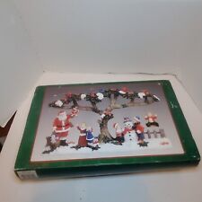 Resin Christmas Decor Santa Snowman Children Under A Holly Tree Scene 14in x 9in picture