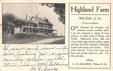 Highland Farm Wilton New Hampshire High Grade Dairy Seller Vintage 1907 Postcard picture