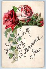 Klemme Iowa IA Postcard Greetings Embossed Rose Flower Leaves c1910's Antique picture