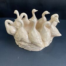 Vintage Ceramic Geese On Nest Planter Bowl Signed, 10 Geese Two Piece Mold picture