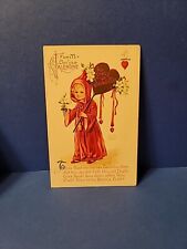 Antique GERMANY FOR MY LOVING VALENTINE Postcard 1912 Heinmuller GIRL RED CLOAK  picture