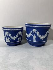Wedgwood Jasperware Cobalt Blue Jardinieres Pots 4 7/16
