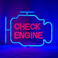 Blue+Red Check Engine Neon Sign USB Power For Auto Repair Shop Garage Wall Decor picture