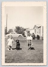 Vintage Photo 1950s Children Posing Outside House With Dog & Car Original picture
