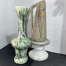 Vintage Vase Lot Of 2-Tan 50’s German Sz M Vase-Green Flower Vase- Flaws On Both picture