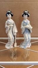 Set of 2 Geisha Girls Instruments Japanese White Porcelain  Vintage  picture