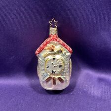 OLD WORLD CHRISTMAS ORNAMENT, CLOCK WITH RED ROOF OVER IT. INGE-GLASS. (217). picture