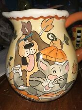 Blue Sky Clayworks 2010 Halloween Pitcher Cat Dog Heather Goldminc 7.5”T picture
