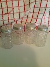  2 Pair Clear Glass Waffle Pattern Salt and Pepper Shakers Vintage picture