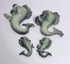 Vintage Anthropomorphic Seahorse Fish Family Wall Plaques Top Hats Mid Century picture