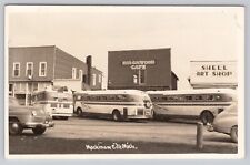 Mackinaw City Michigan, Greyhound Buses Cafe, Vintage RPPC Real Photo Postcard picture