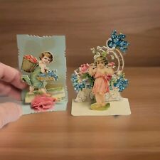 2 Antique GERMANY 3D Pop-Up Valentine’s Day Cards Embossed Die Cut  picture