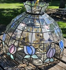 Tiffany Style Leaded Stained Glass Vintage Hanging Lamp Chandelier Floral Clear picture