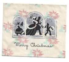 UNIQUE Vintage Christmas Card Silhouette Victorian FamilySheer See Thru picture